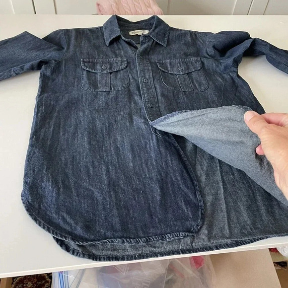 Madewell Womens XS Indigo Blue Dark Wash Denim Chambray Tunic Shirt Classic - Picture 5 of 9